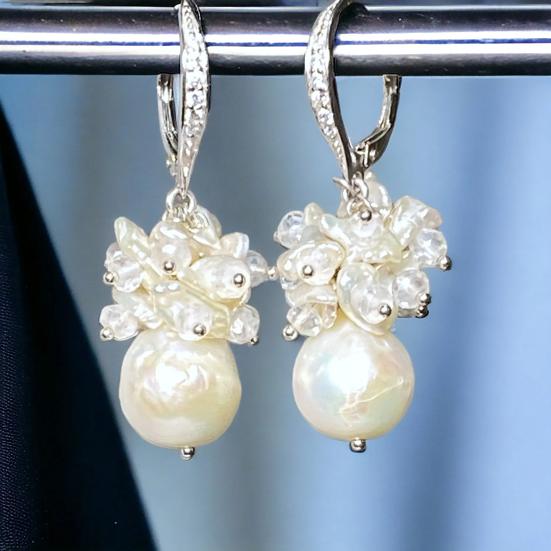 Ivory Pearl Cluster Wedding Bridal Earrings