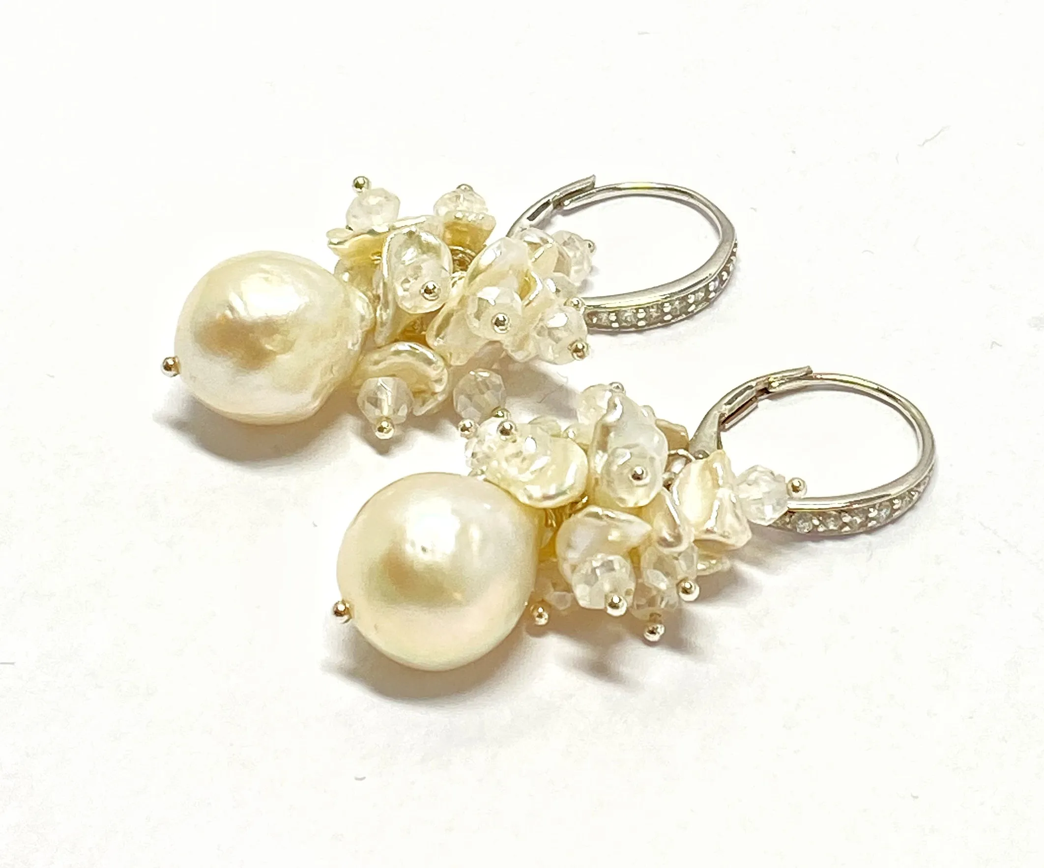 Ivory Pearl Cluster Wedding Bridal Earrings
