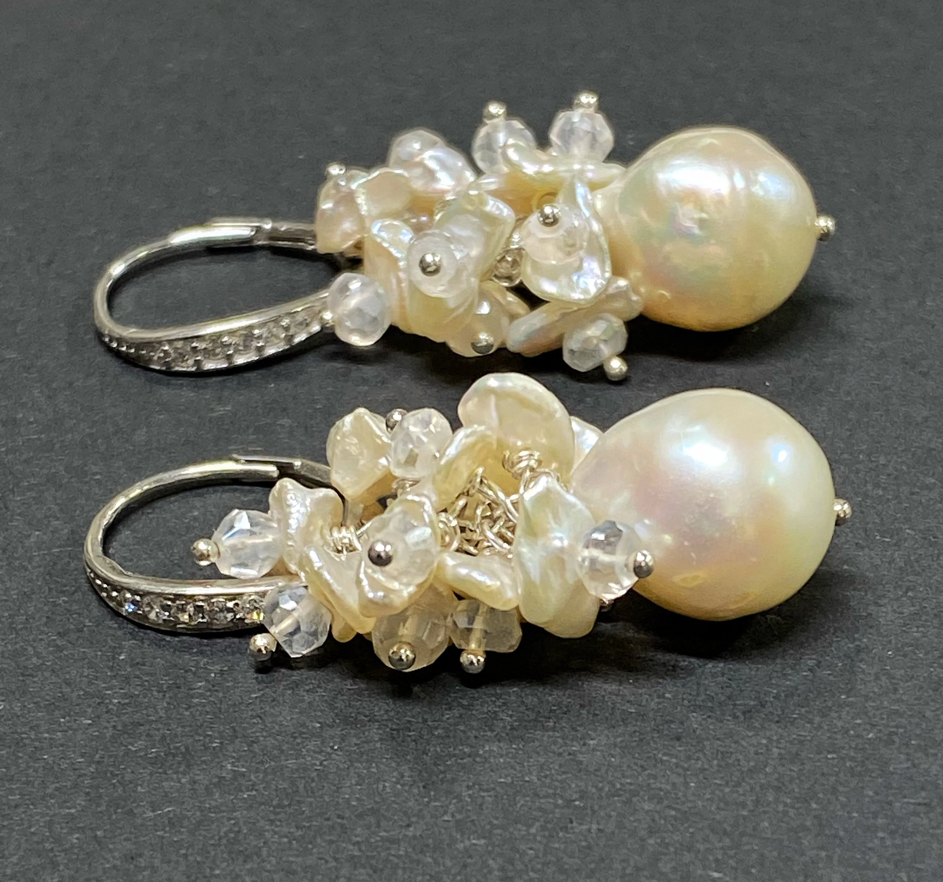 Ivory Pearl Cluster Wedding Bridal Earrings