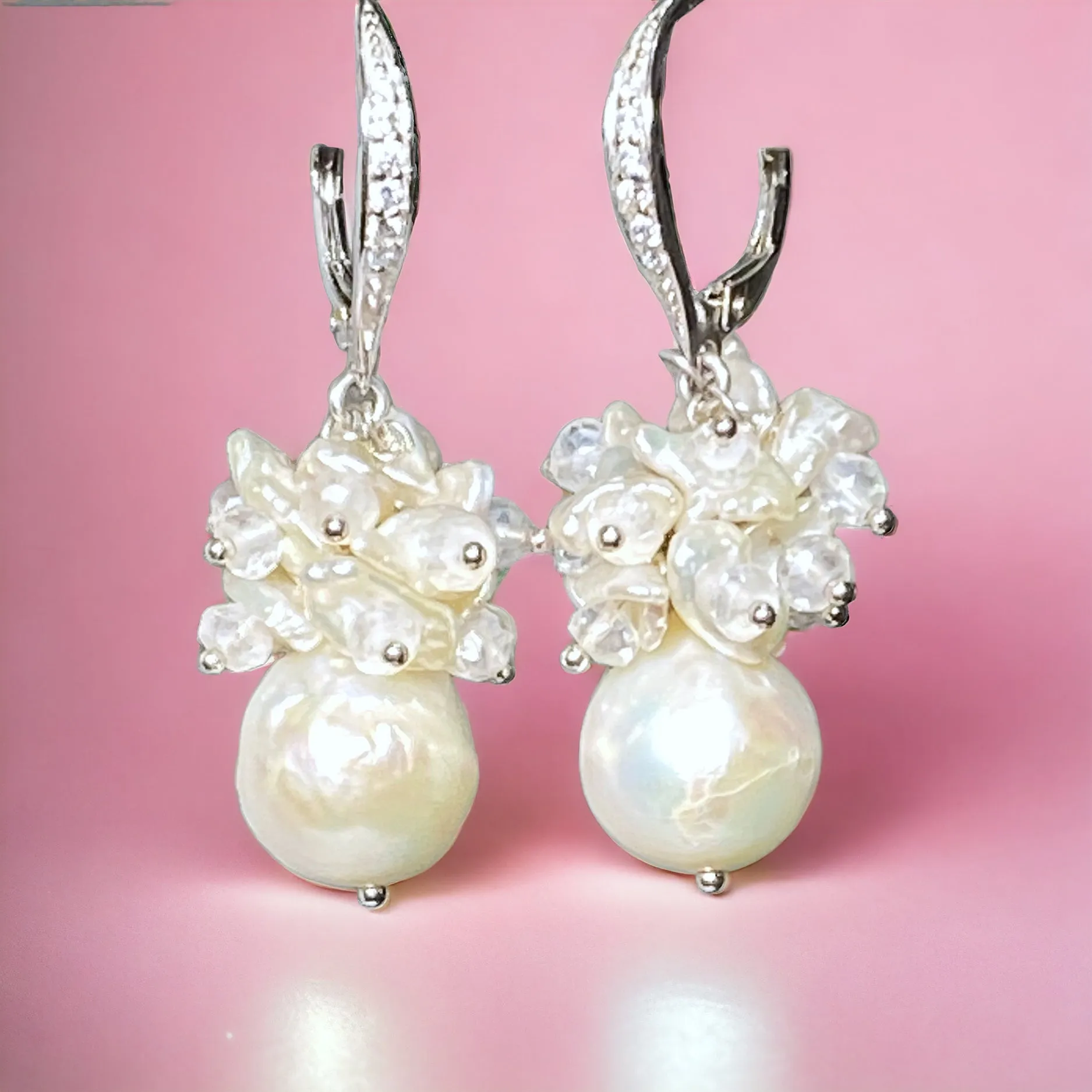 Ivory Pearl Cluster Wedding Bridal Earrings