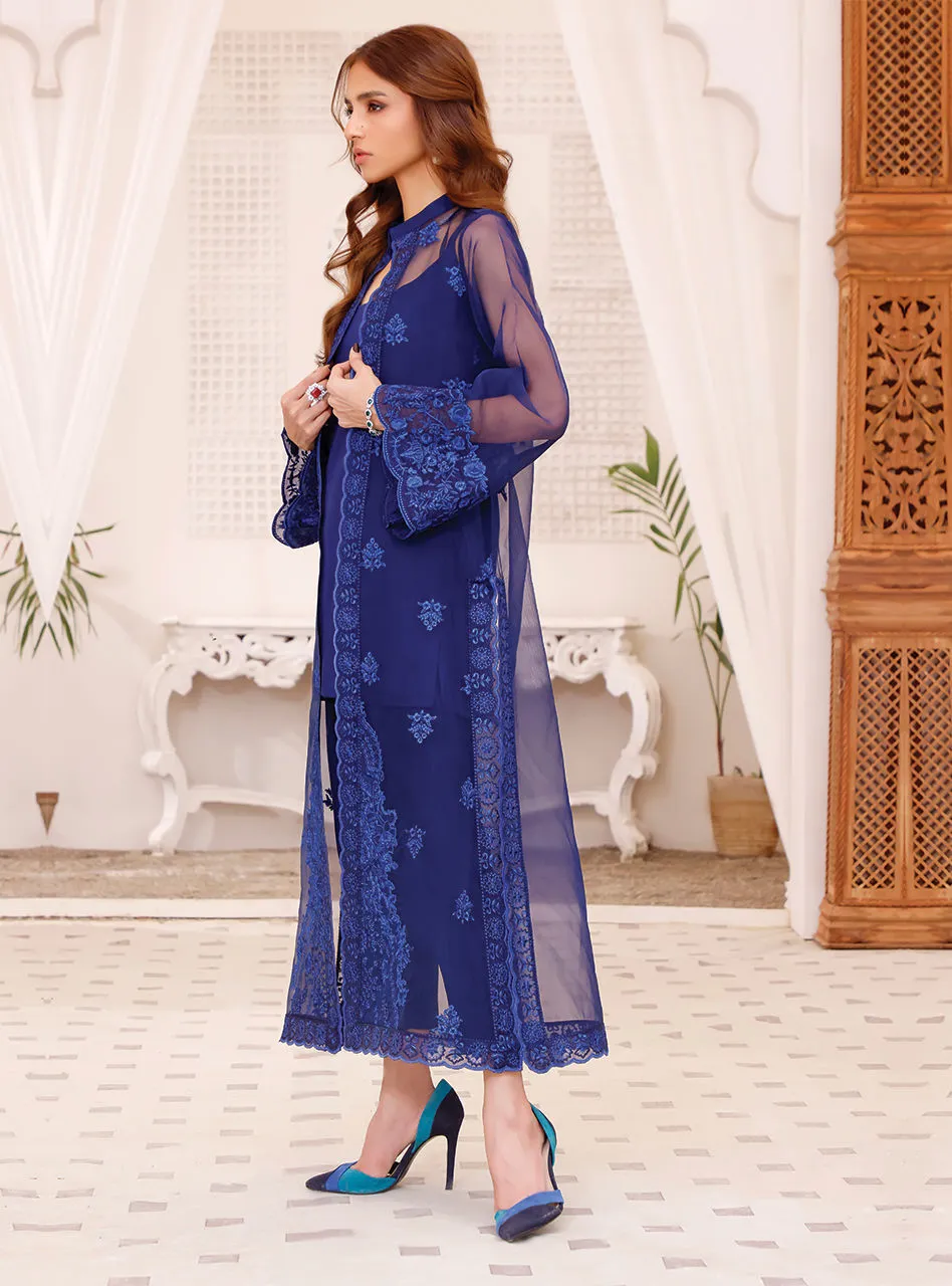 Jacket Style Embroidered Pakistani Blue Dress for Eid