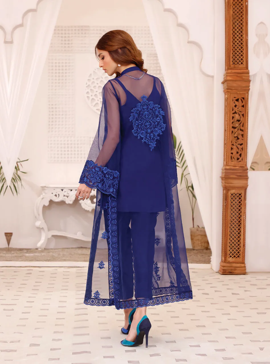 Jacket Style Embroidered Pakistani Blue Dress for Eid