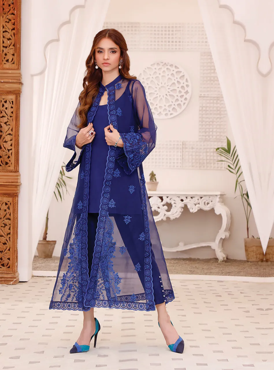 Jacket Style Embroidered Pakistani Blue Dress for Eid