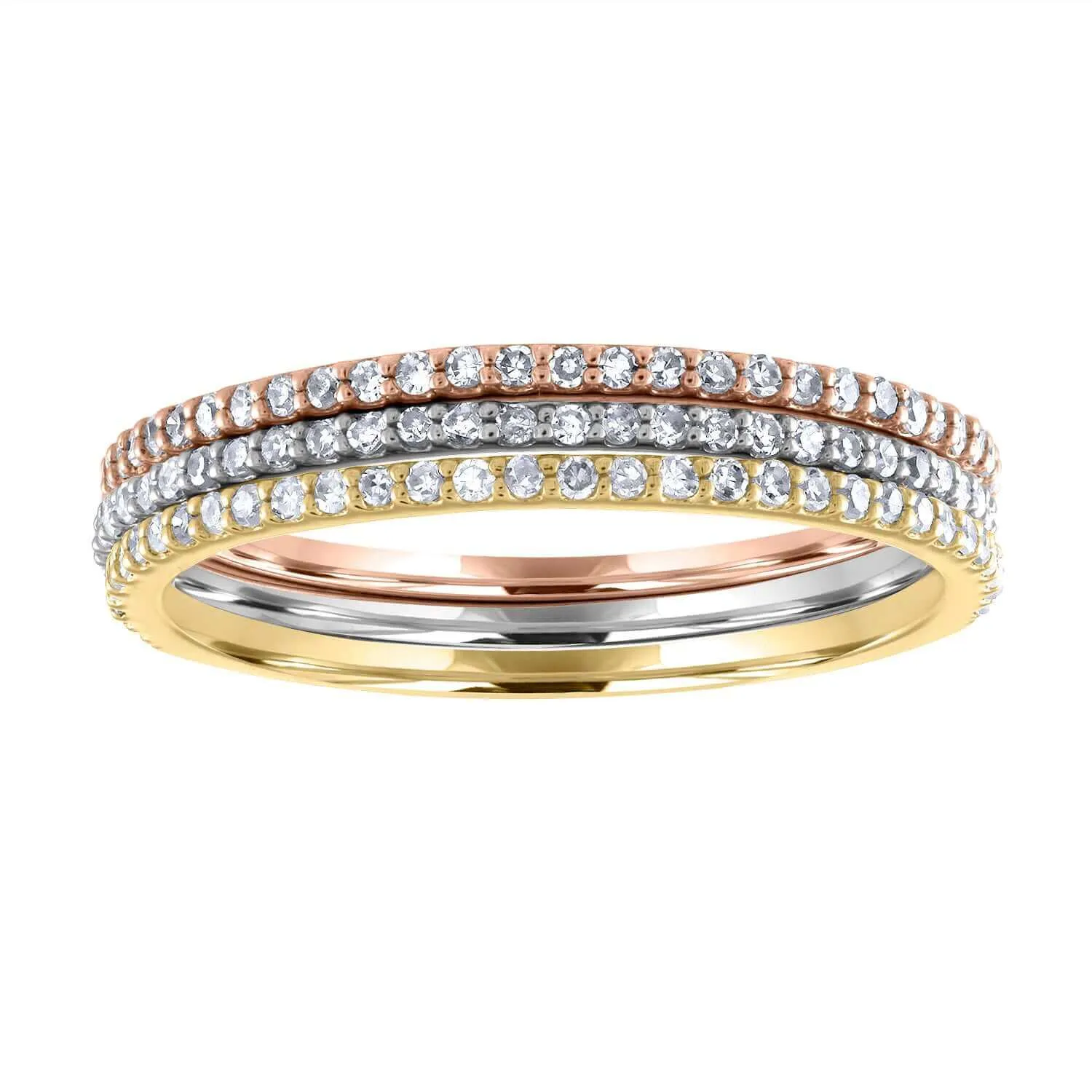 JewelMore 1/10 cttw 14k Gold Dainty Half Band Natural Diamond Wedding Anniversary Ring (G-H Color)