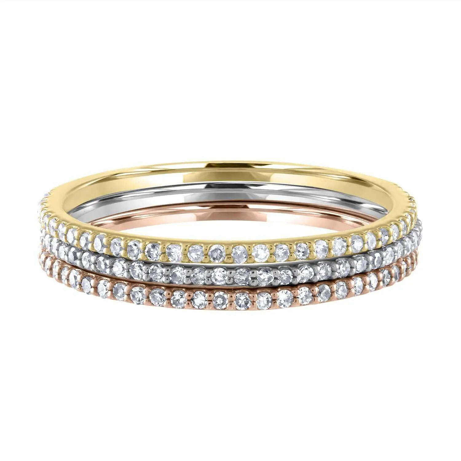 JewelMore 1/10 cttw 14k Gold Dainty Half Band Natural Diamond Wedding Anniversary Ring (G-H Color)