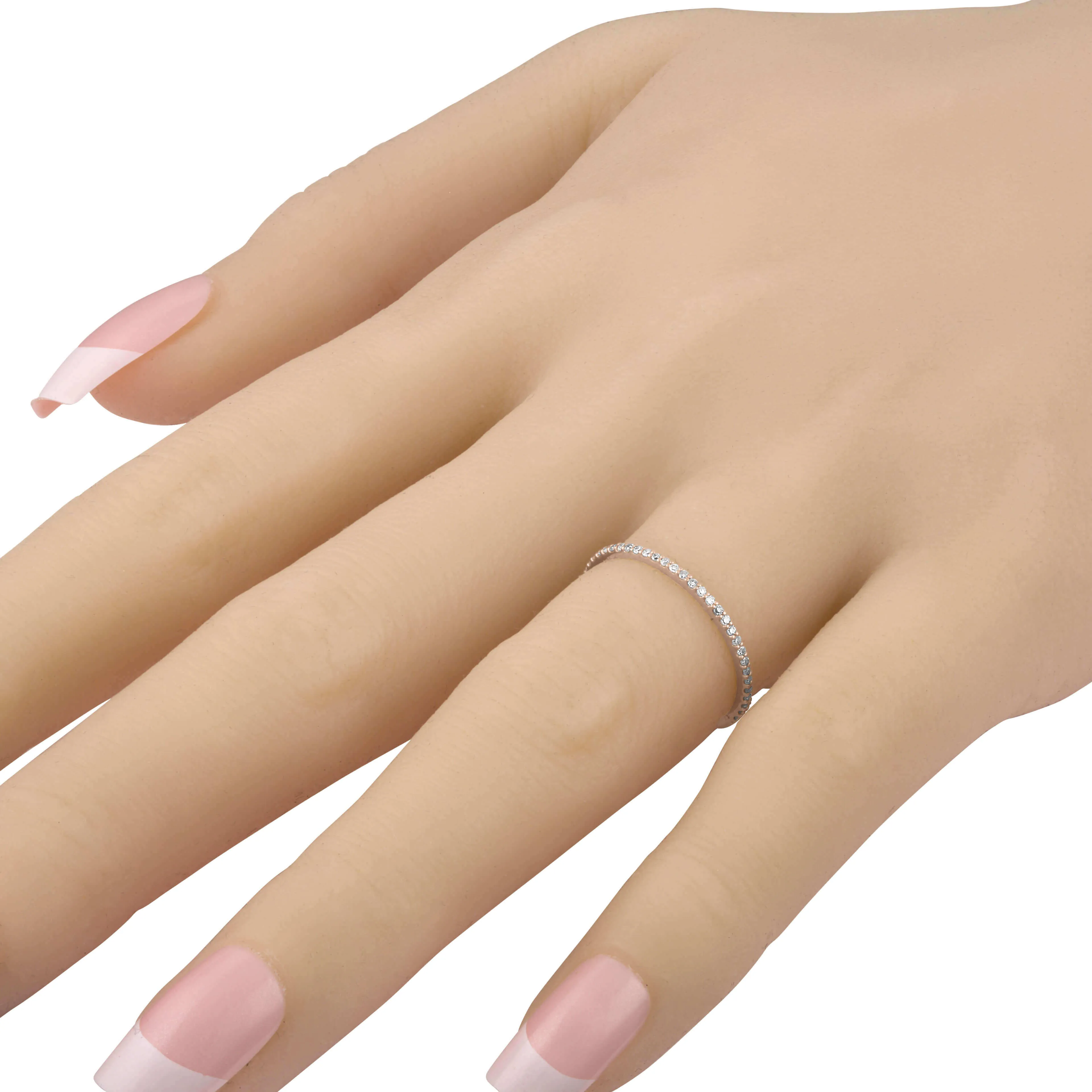 JewelMore 1/10 cttw 14k Gold Dainty Half Band Natural Diamond Wedding Anniversary Ring (G-H Color)