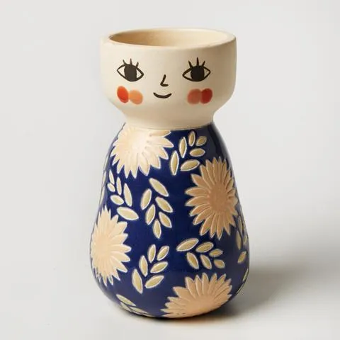 JONES & CO  Miss Cozette Floral Blue Vase