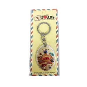 Key Ring Foil Oval Australia Map Cream