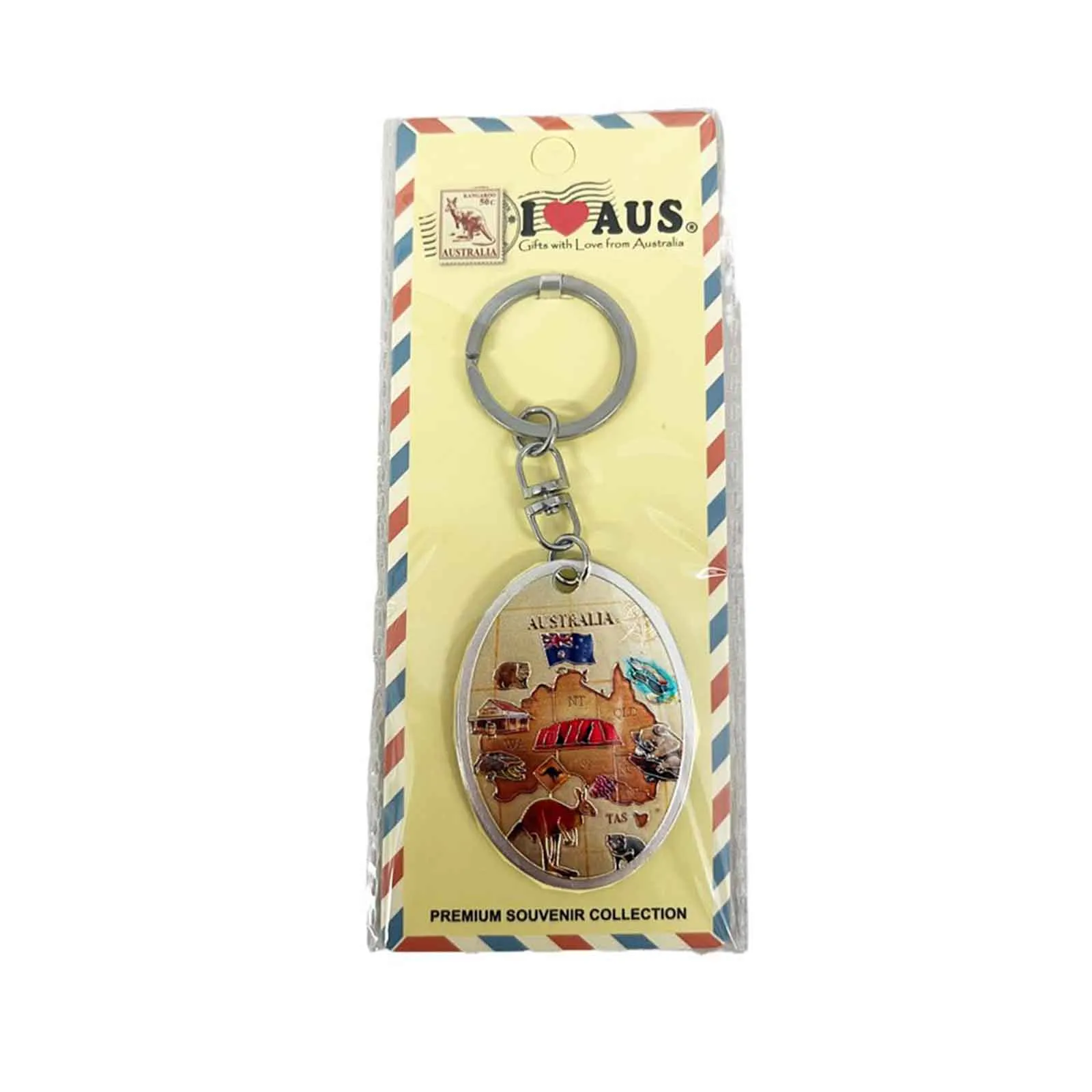 Key Ring Foil Oval Australia Map Cream
