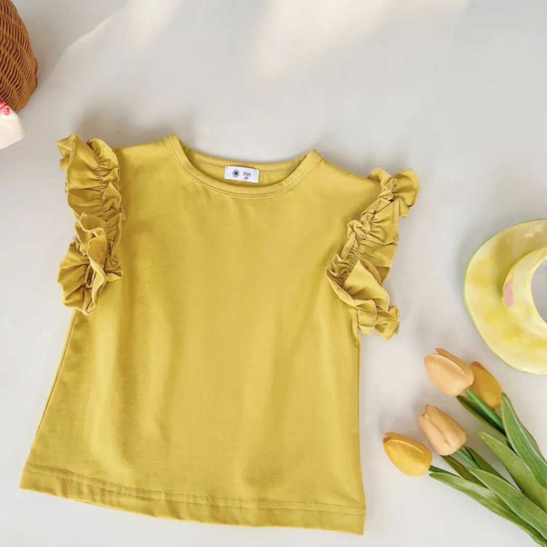 Kids Blank Ruffle T-Shirt Vest - Golden Yellow