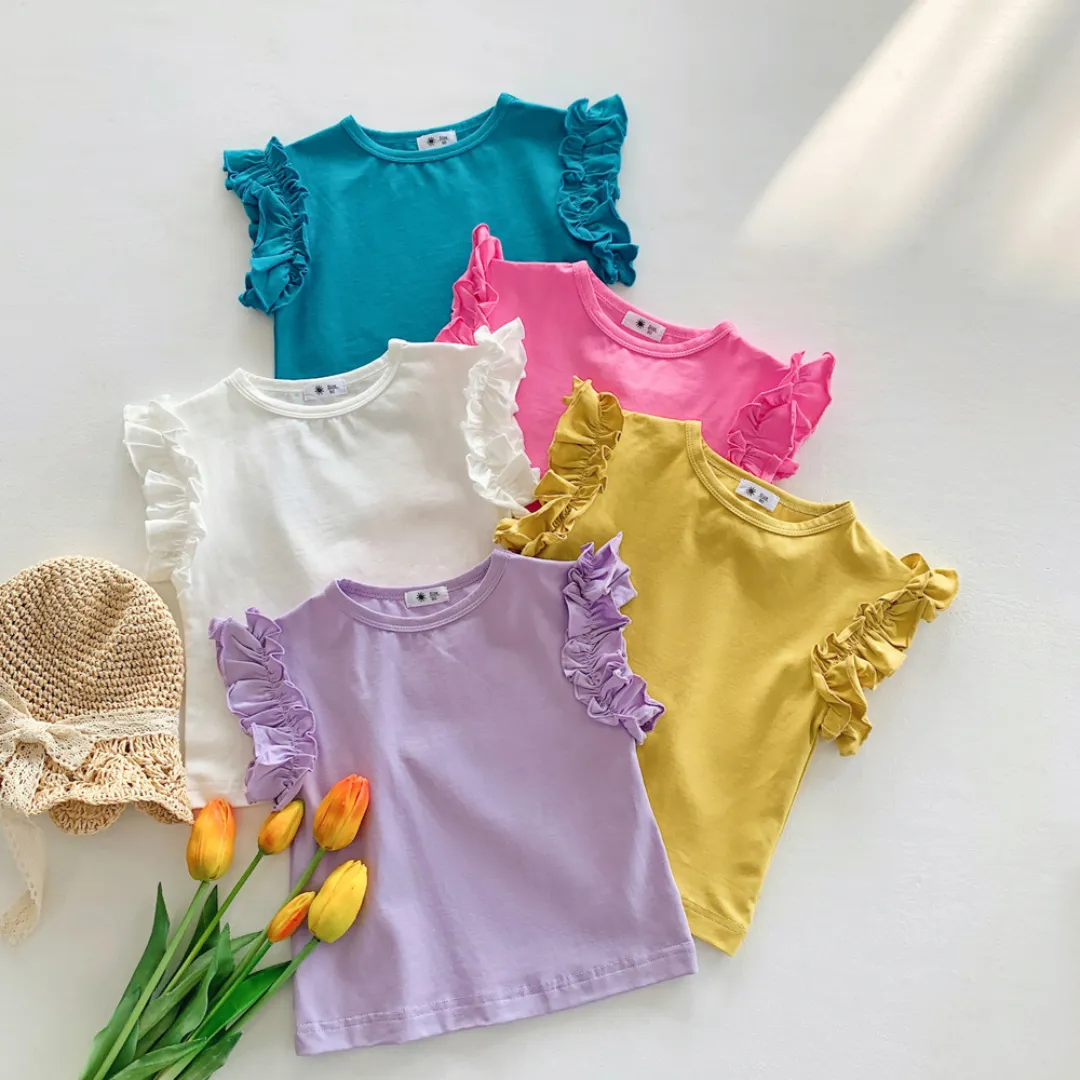 Kids Blank Ruffle T-Shirt Vest - Pink