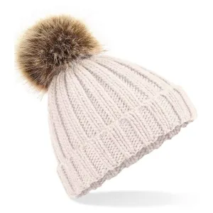 Kids Chunky Pom Pom Beanie - Oatmeal