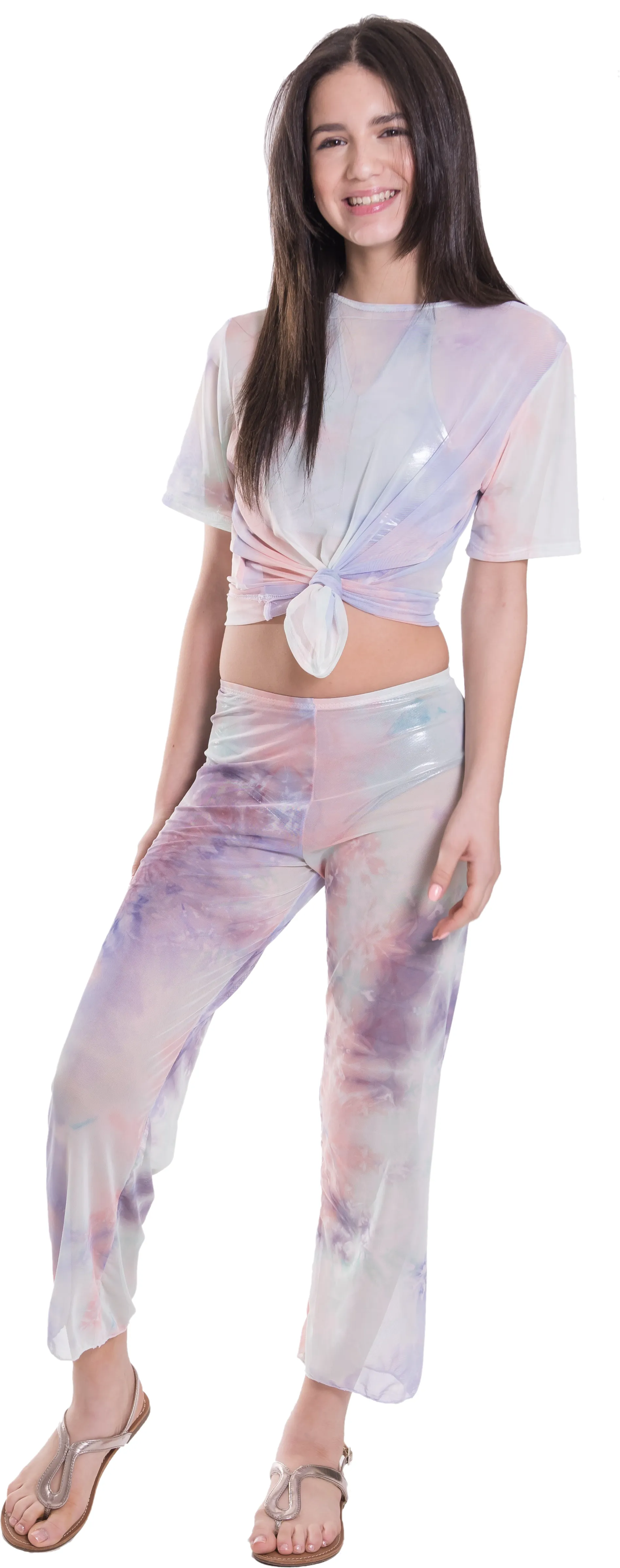 Kids Tie - Dye Mesh Knot Front Top