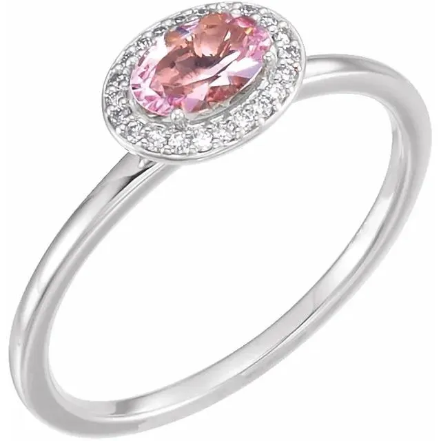 King Oval Morganite &  Halo Diamond Ring
