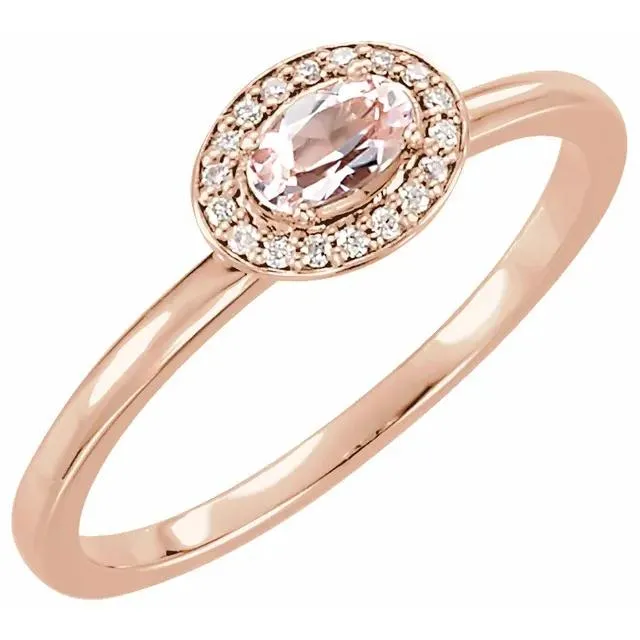 King Oval Morganite &  Halo Diamond Ring