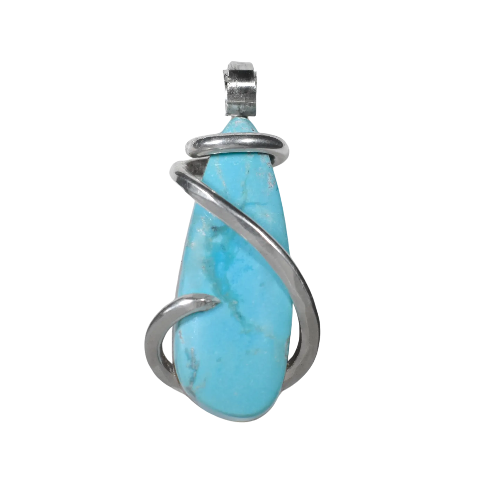 Kingman Turquoise Handmade Stone Pendant Wrapped in Silver