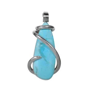 Kingman Turquoise Handmade Stone Pendant Wrapped in Silver
