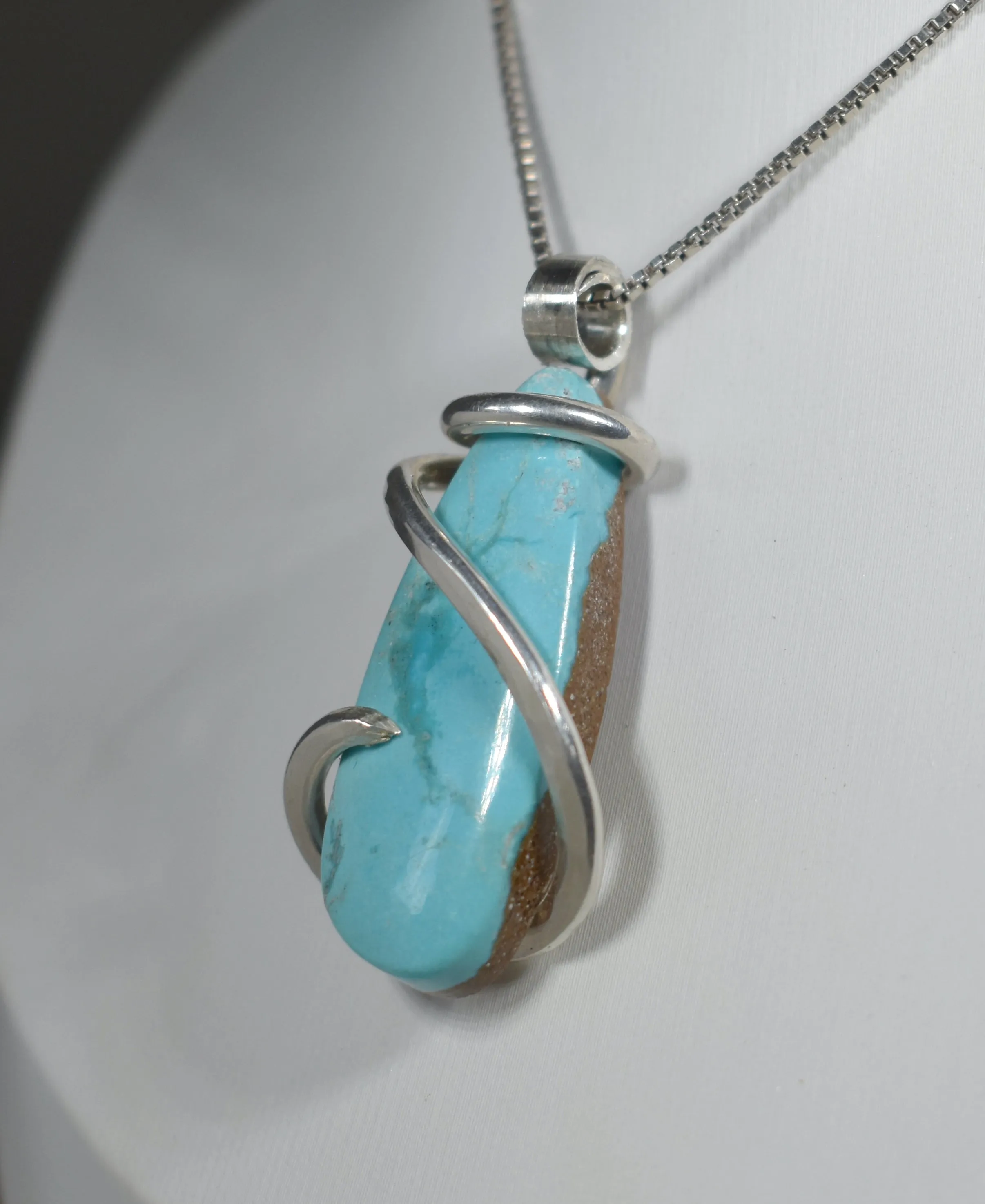 Kingman Turquoise Handmade Stone Pendant Wrapped in Silver