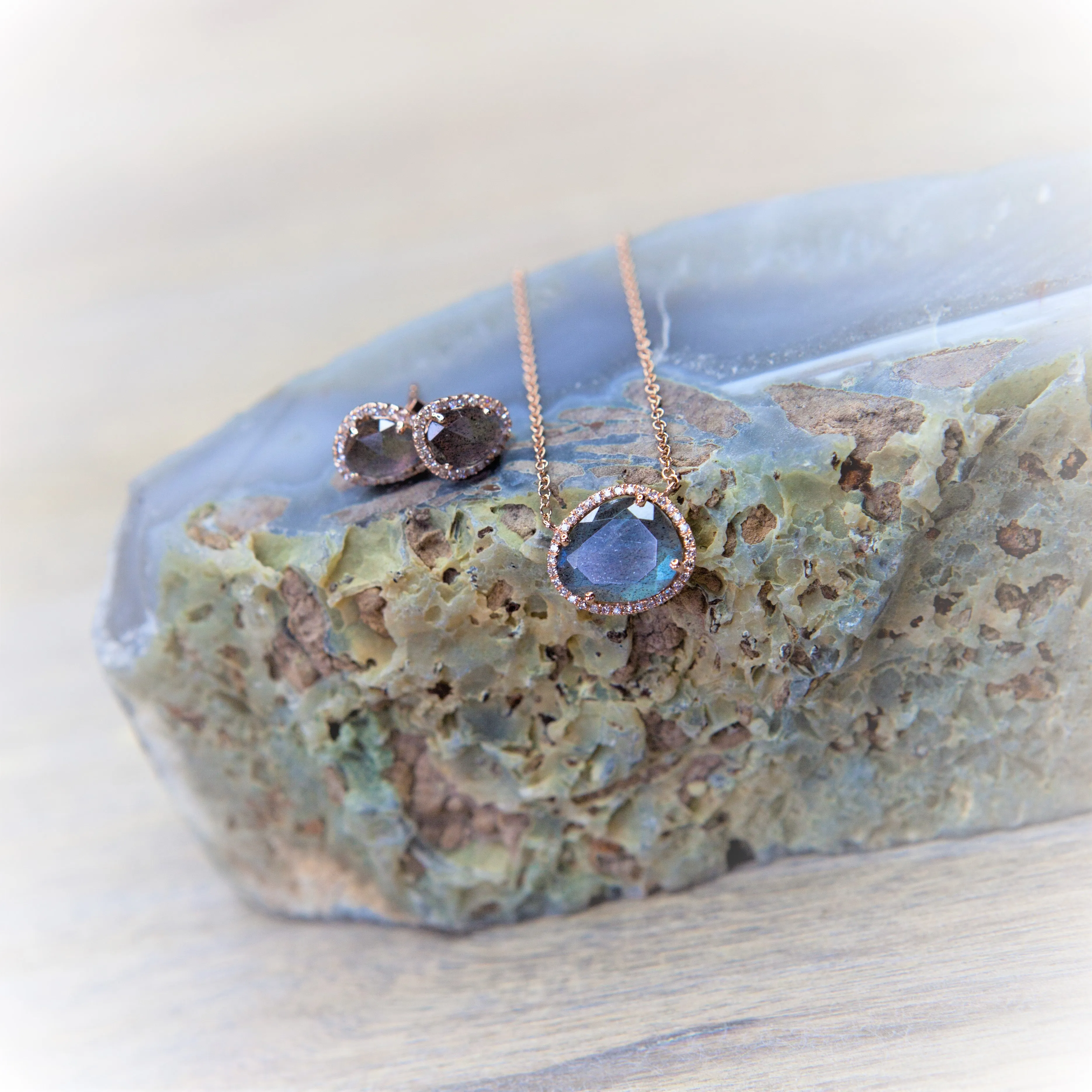 Labradorite Diamond Halo Necklace