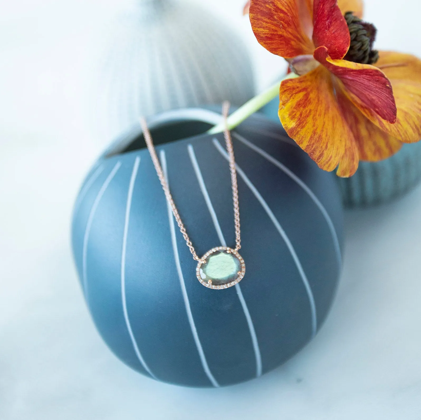 Labradorite Diamond Halo Necklace