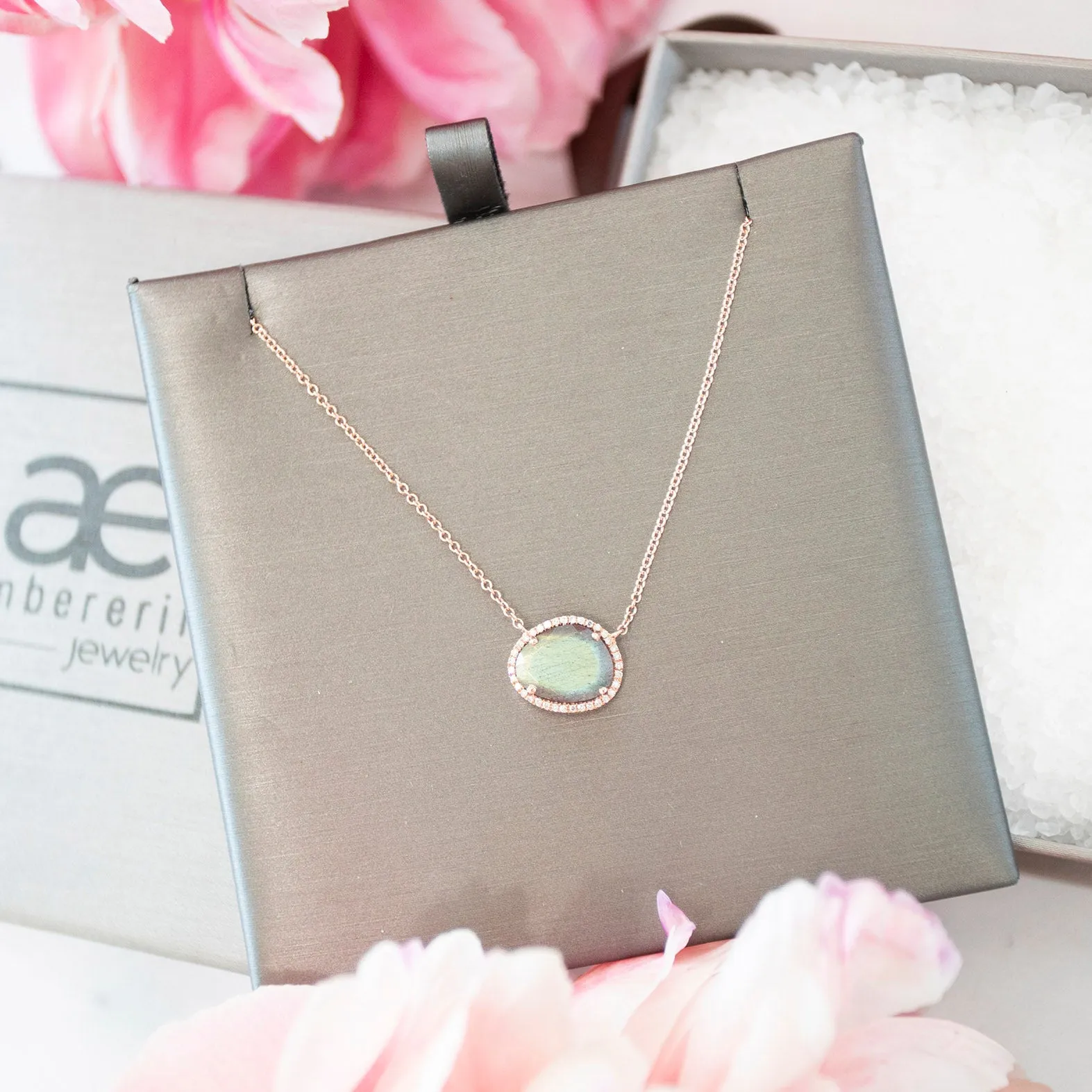 Labradorite Diamond Halo Necklace