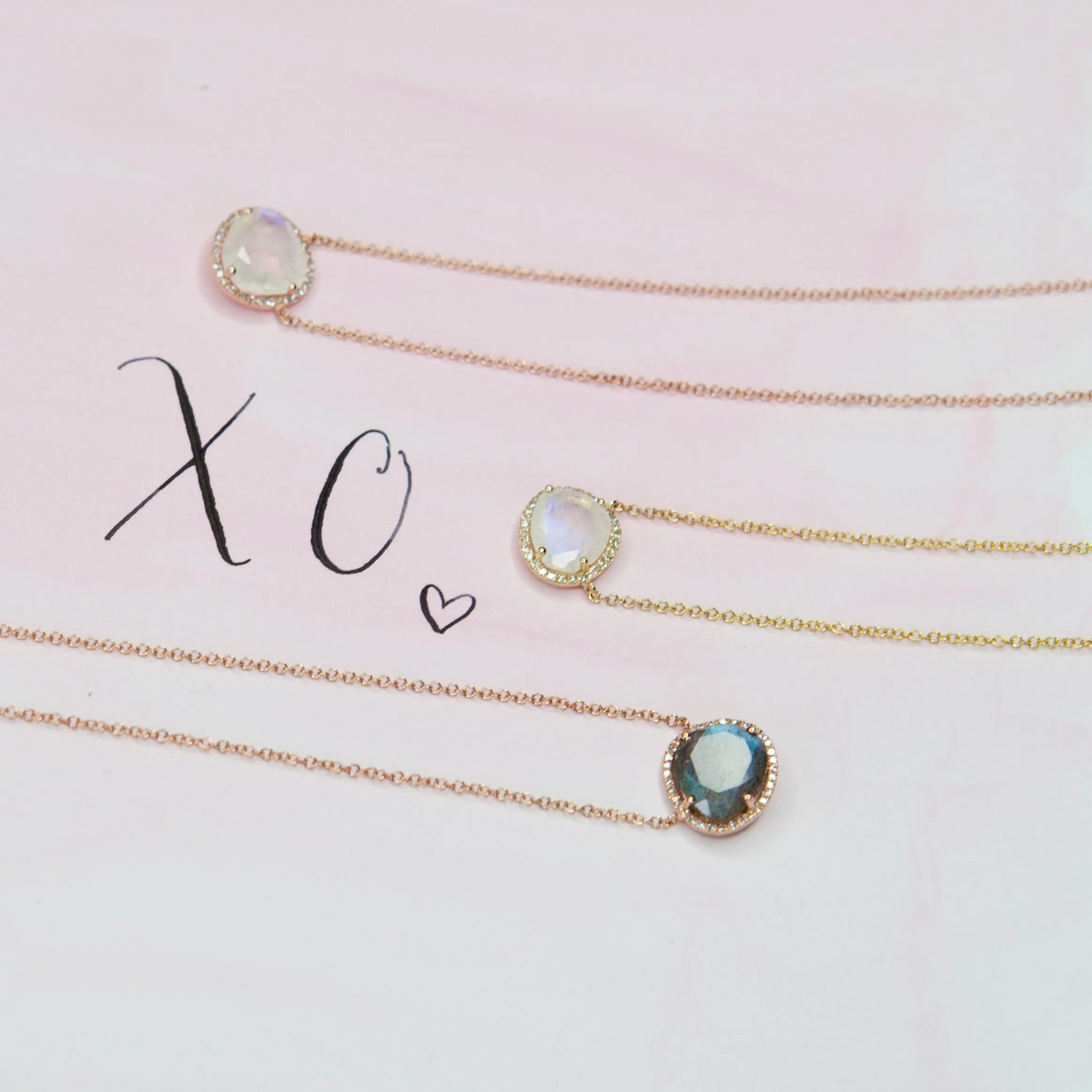 Labradorite Diamond Halo Necklace