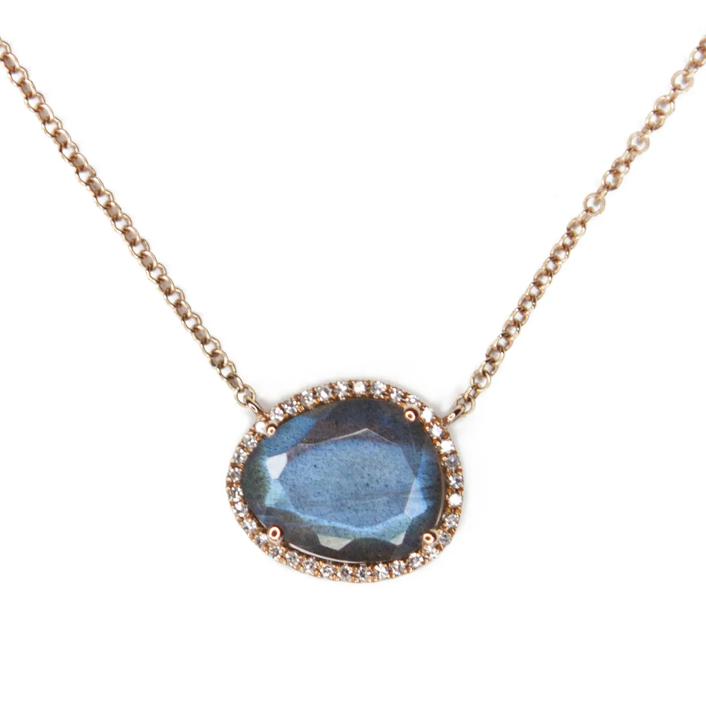 Labradorite Diamond Halo Necklace