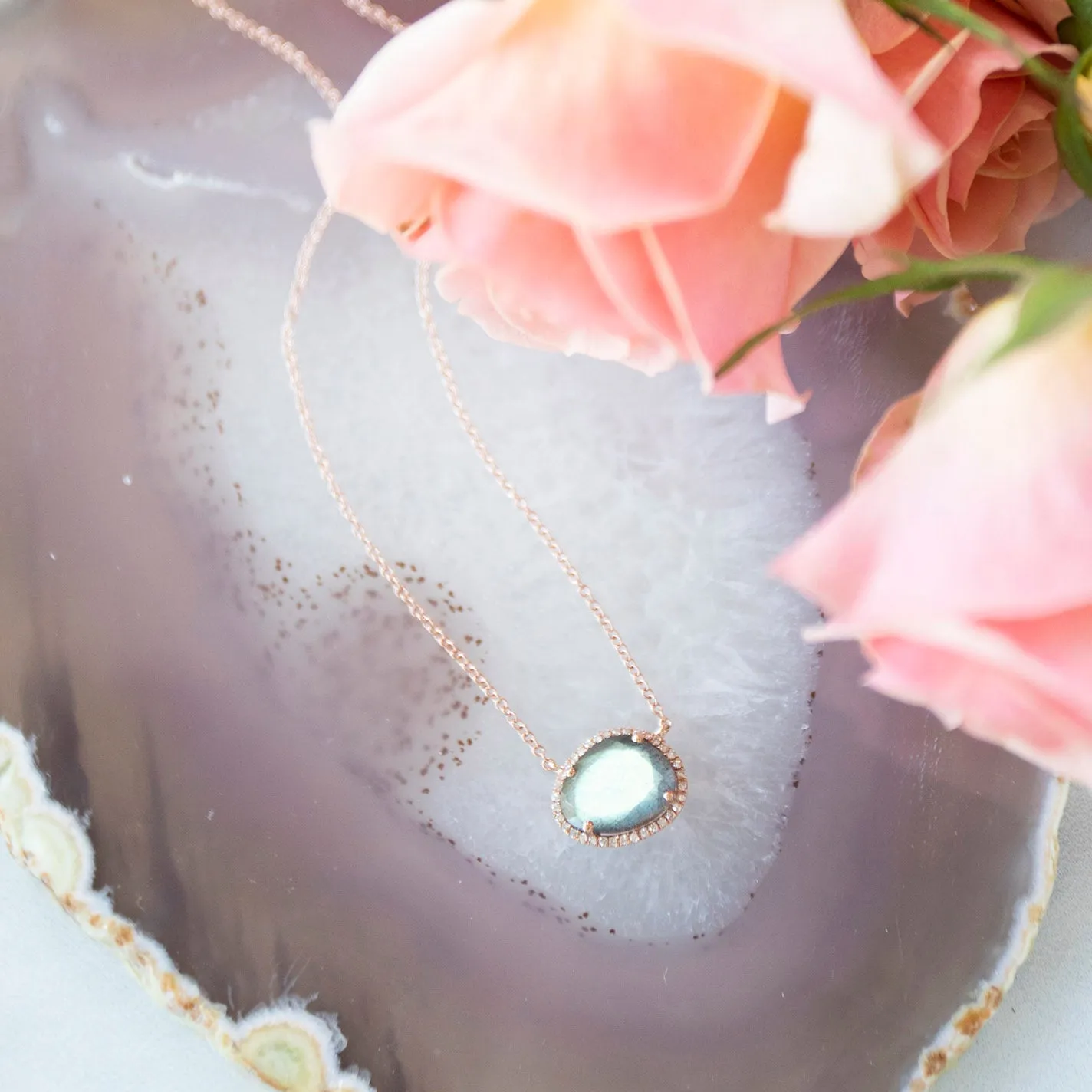 Labradorite Diamond Halo Necklace