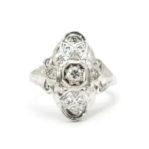 Large Diamond and 18K White Gold Art Deco Navette Ring