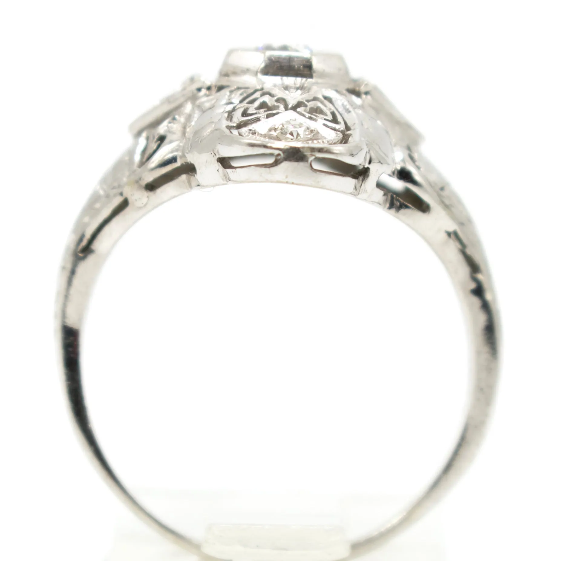 Large Diamond and 18K White Gold Art Deco Navette Ring