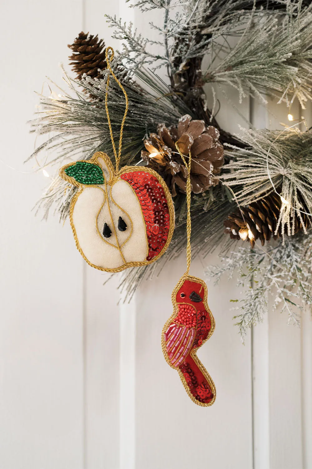 Larissa Plush Cardinal Beaded Fabric Ornament - Embroidered