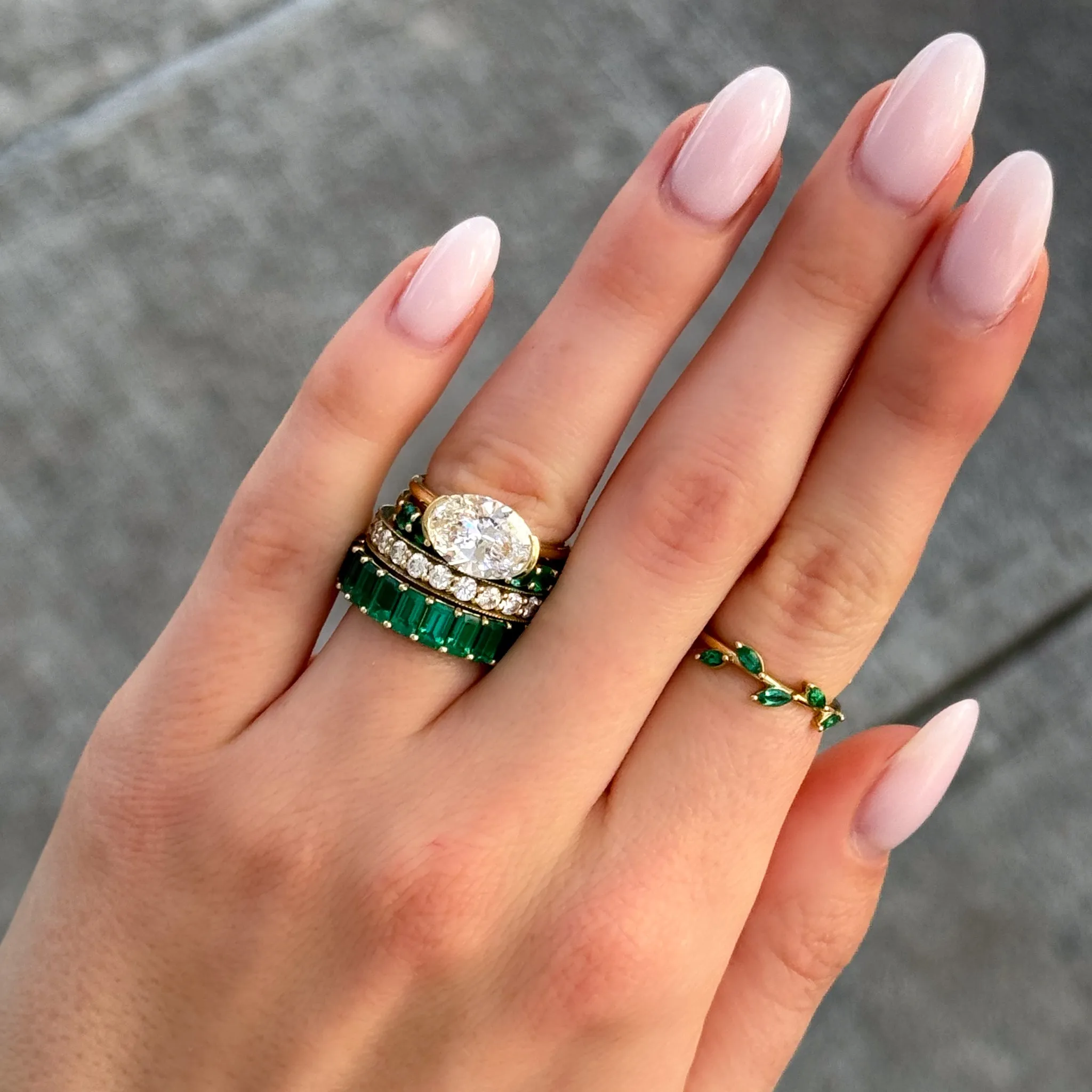 Laurel Marquise Band With Green Emeralds