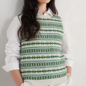 Lemon Fair Isle Vest - Minvor Aran Cut Grass