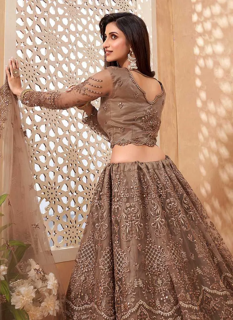 Light Brown Heavy Floral Embroidered Stylish Lehenga Choli