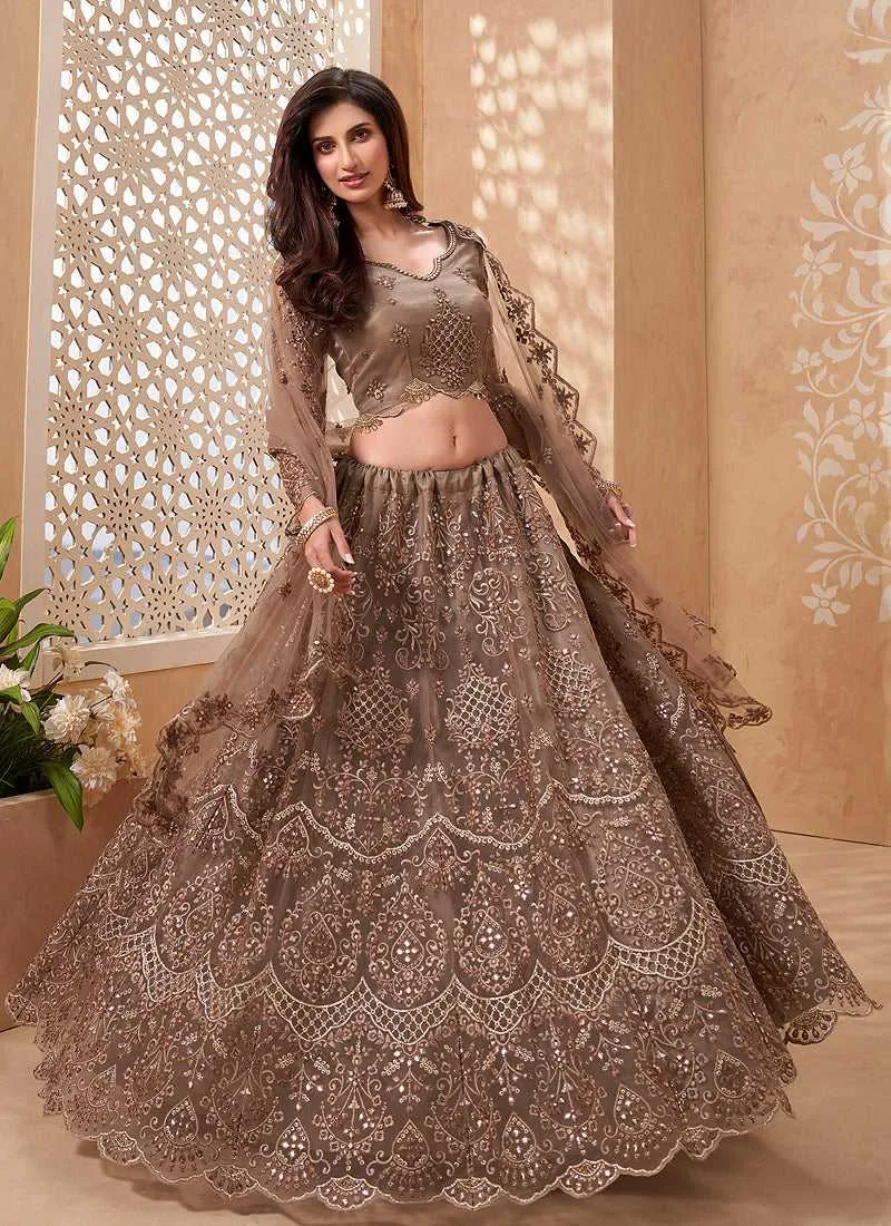 Light Brown Heavy Floral Embroidered Stylish Lehenga Choli