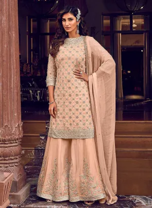 Light Peach Heavy Embroidered Sharara Style Suit