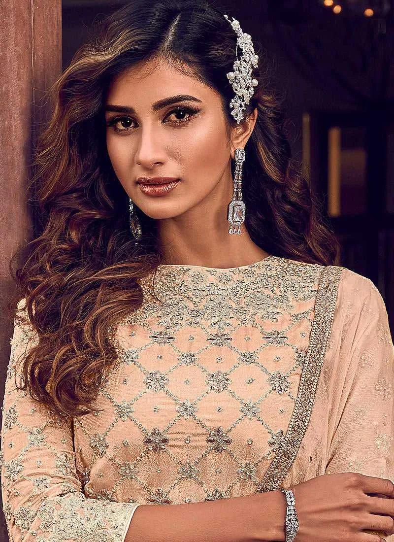 Light Peach Heavy Embroidered Sharara Style Suit