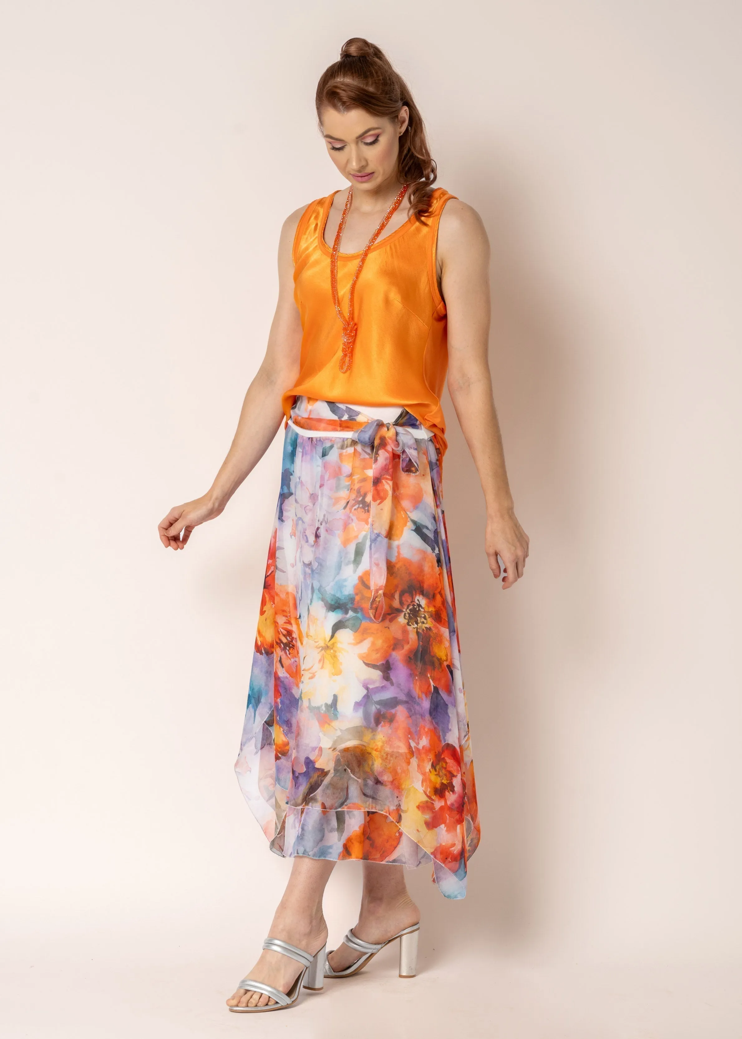 Linn Silk Skirt in Sunset Orange
