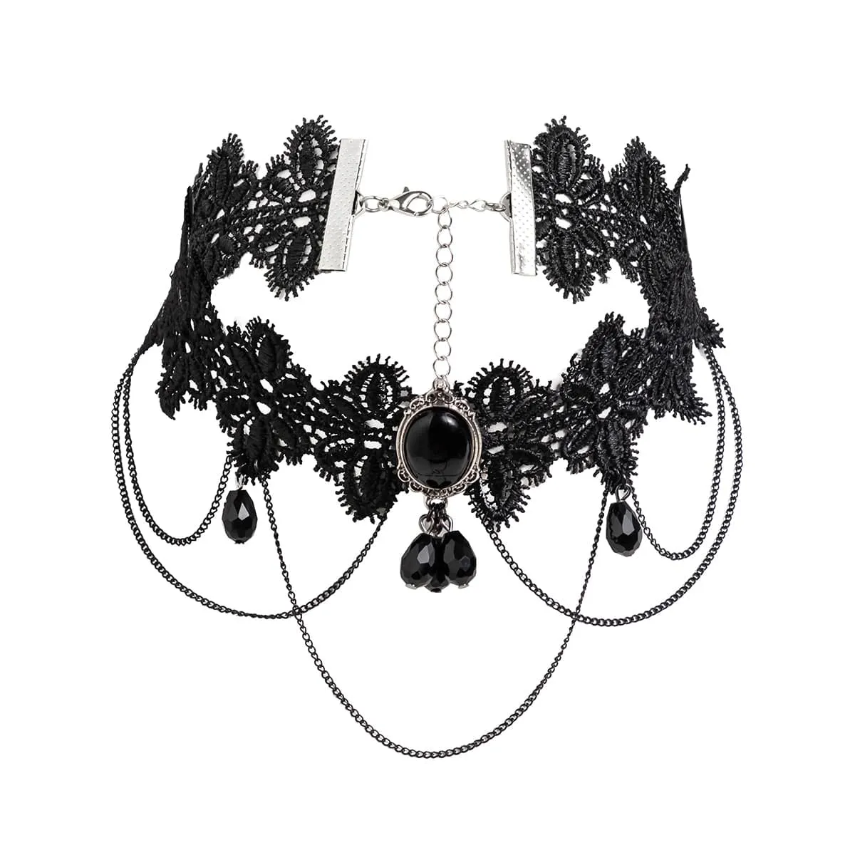 Lolita Layered Cryctal Oval Lace Choker Necklace