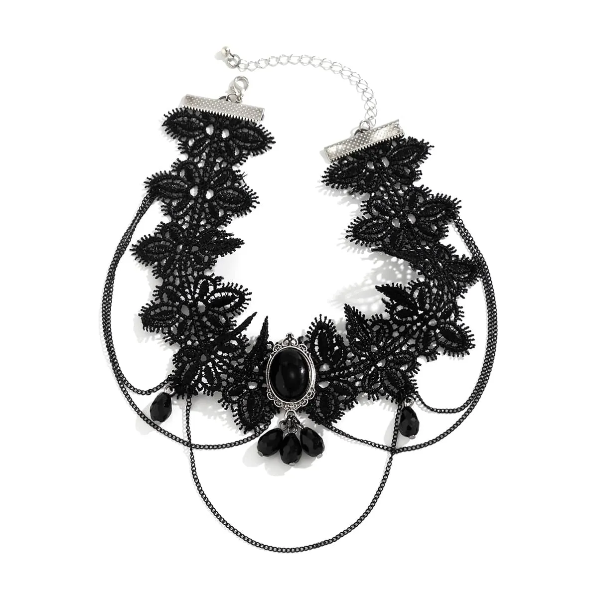 Lolita Layered Cryctal Oval Lace Choker Necklace