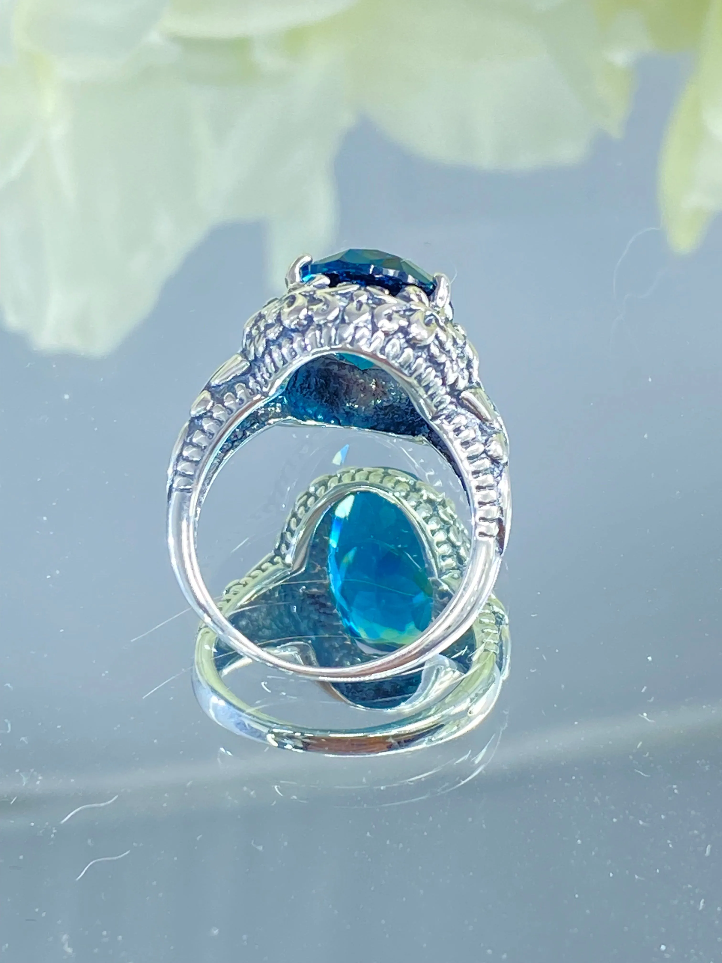 London Blue Butterfly Ring, Size 6, Oval Gemstone, Art Nouveau Vintage Ring, D79 - Ready to Ship