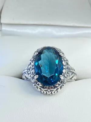 London Blue Butterfly Ring, Size 6, Oval Gemstone, Art Nouveau Vintage Ring, D79 - Ready to Ship