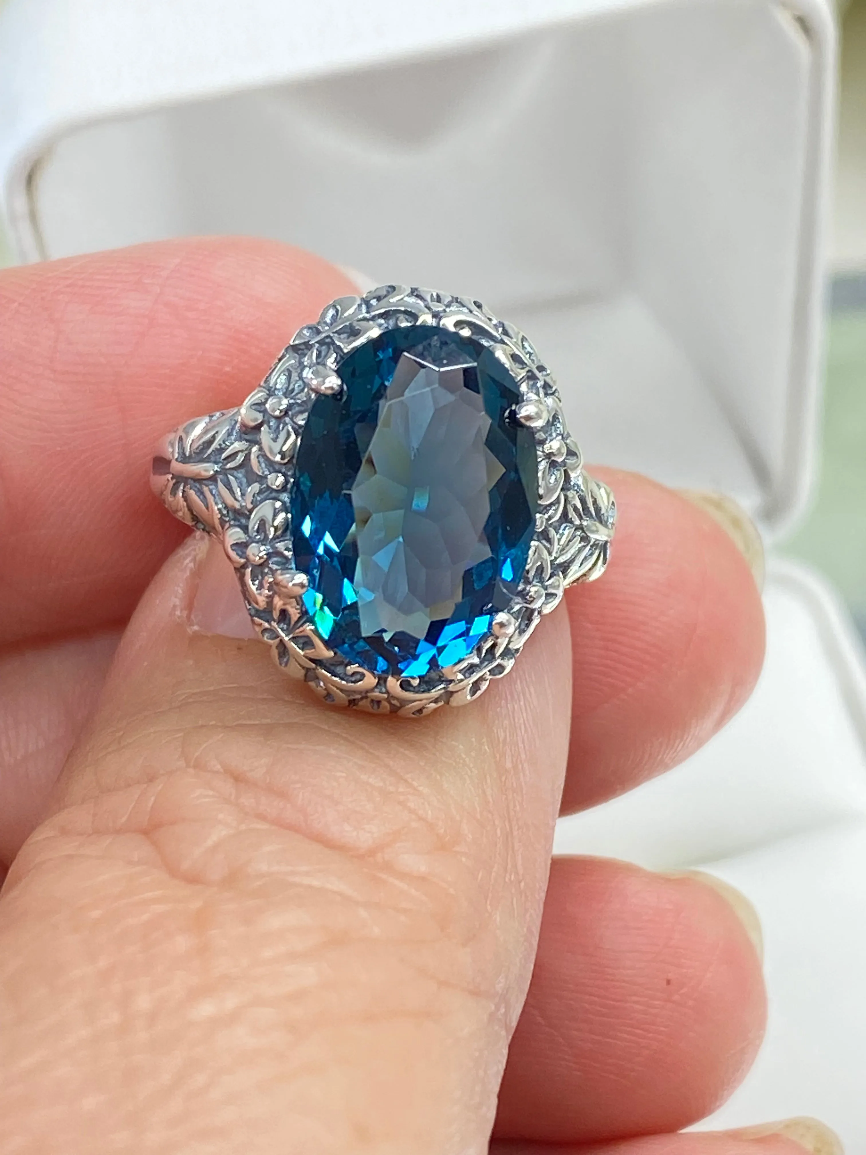 London Blue Butterfly Ring, Size 6, Oval Gemstone, Art Nouveau Vintage Ring, D79 - Ready to Ship