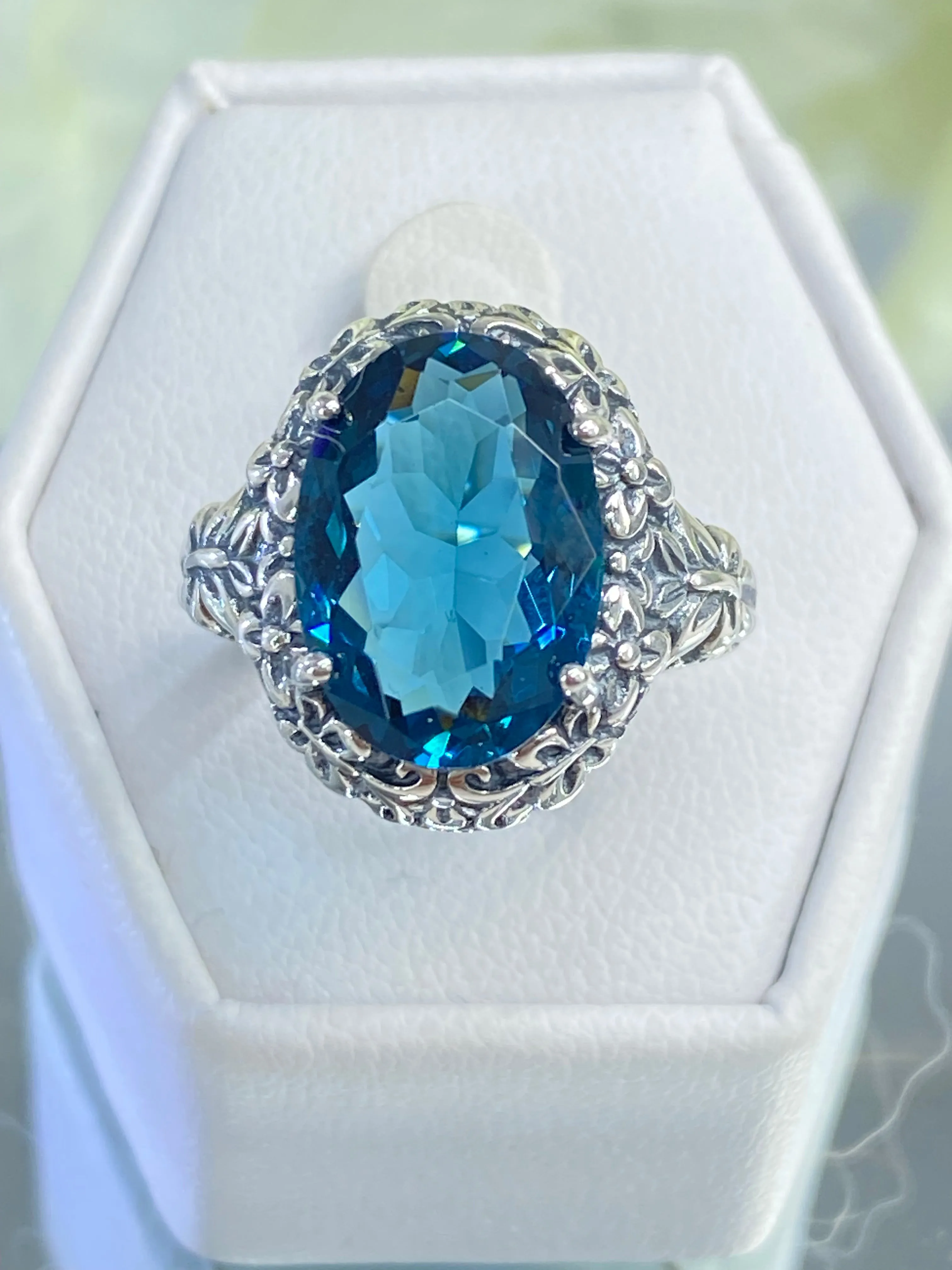 London Blue Butterfly Ring, Size 6, Oval Gemstone, Art Nouveau Vintage Ring, D79 - Ready to Ship