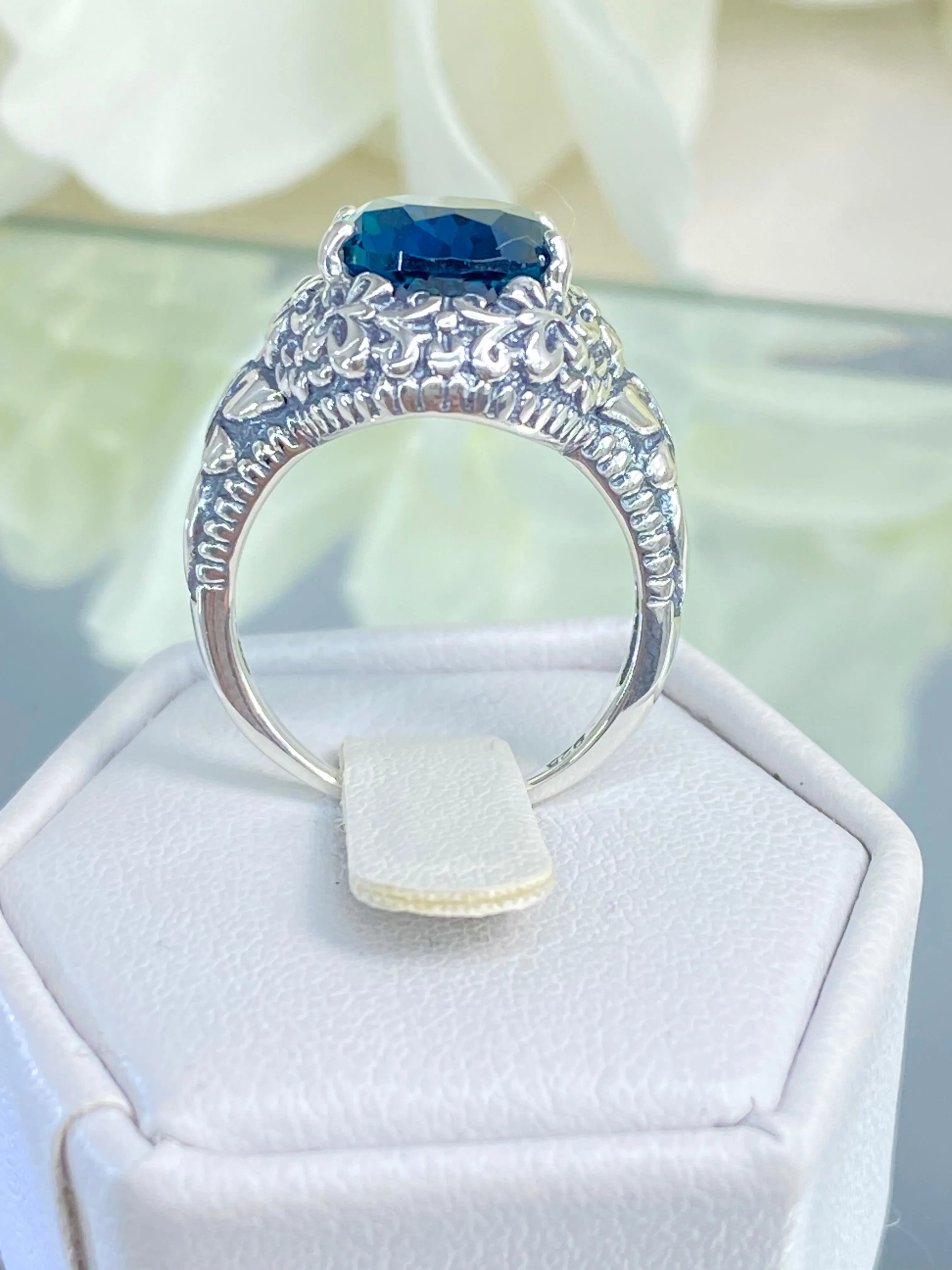 London Blue Butterfly Ring, Size 6, Oval Gemstone, Art Nouveau Vintage Ring, D79 - Ready to Ship