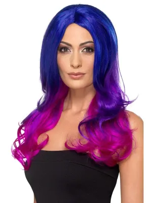 Long Wavey Wig with Side Fringe Blue & Pink