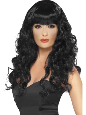 Long Wig Wavey with Fringe Wig Black