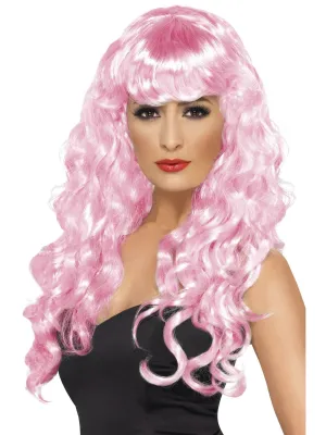 Long Wig Wavey with Fringe Wig Pink