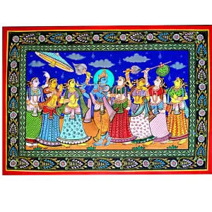 Lord Krishna RasaLeela Canvas Pattachitra Painting