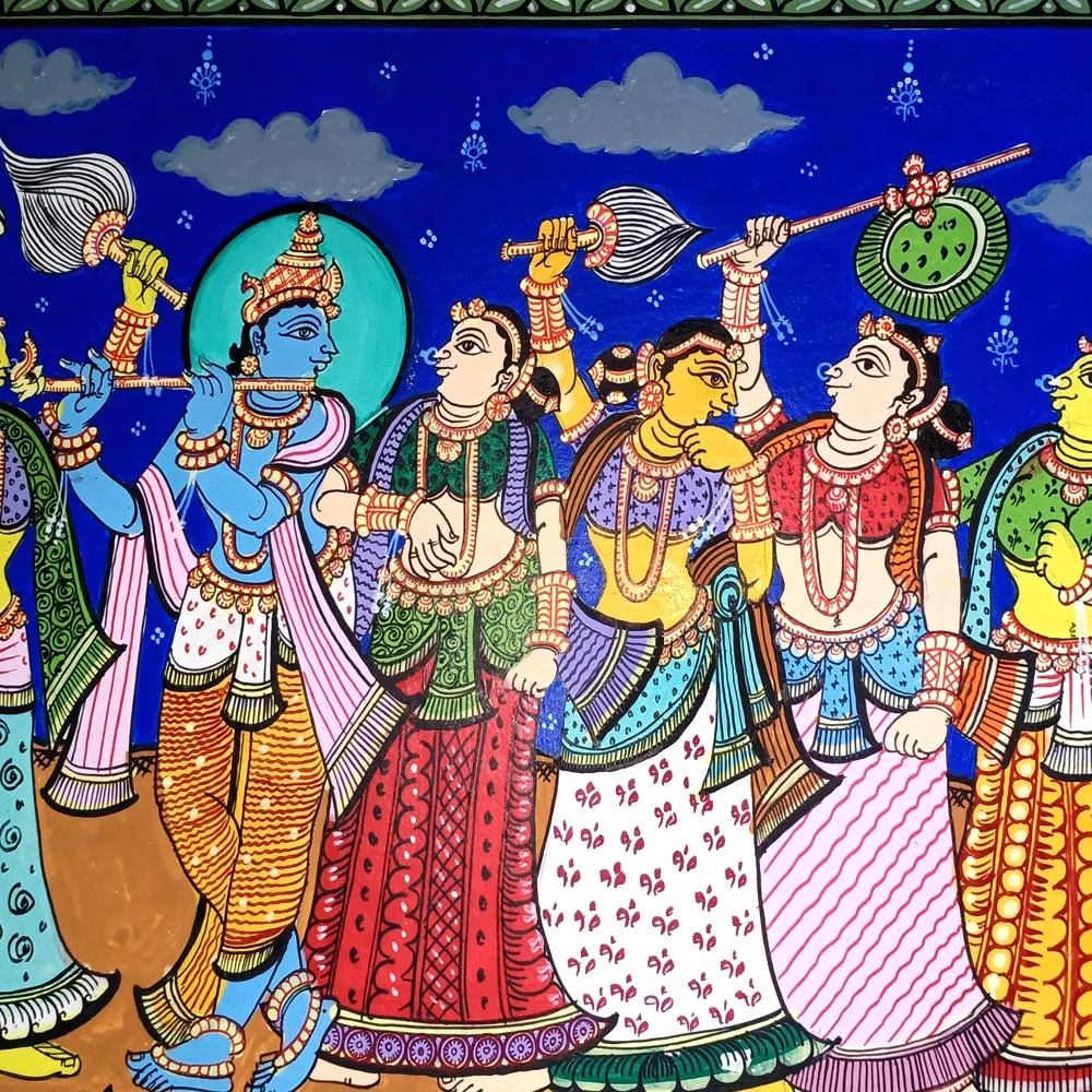 Lord Krishna RasaLeela Canvas Pattachitra Painting